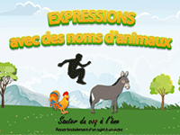 Jeu éducatif en ligne, les expressions avec des noms d'animaux, CE2, CM1, CM2