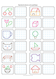 Reproduire des dessins sur quadrillage, exercice maternelle GS, CP